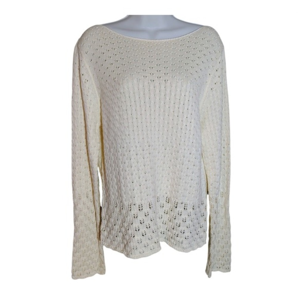 Cream‎ Open Knit Sweater Pullover Boat Neck Long Sleeve XL vtg coqutte y2k chic